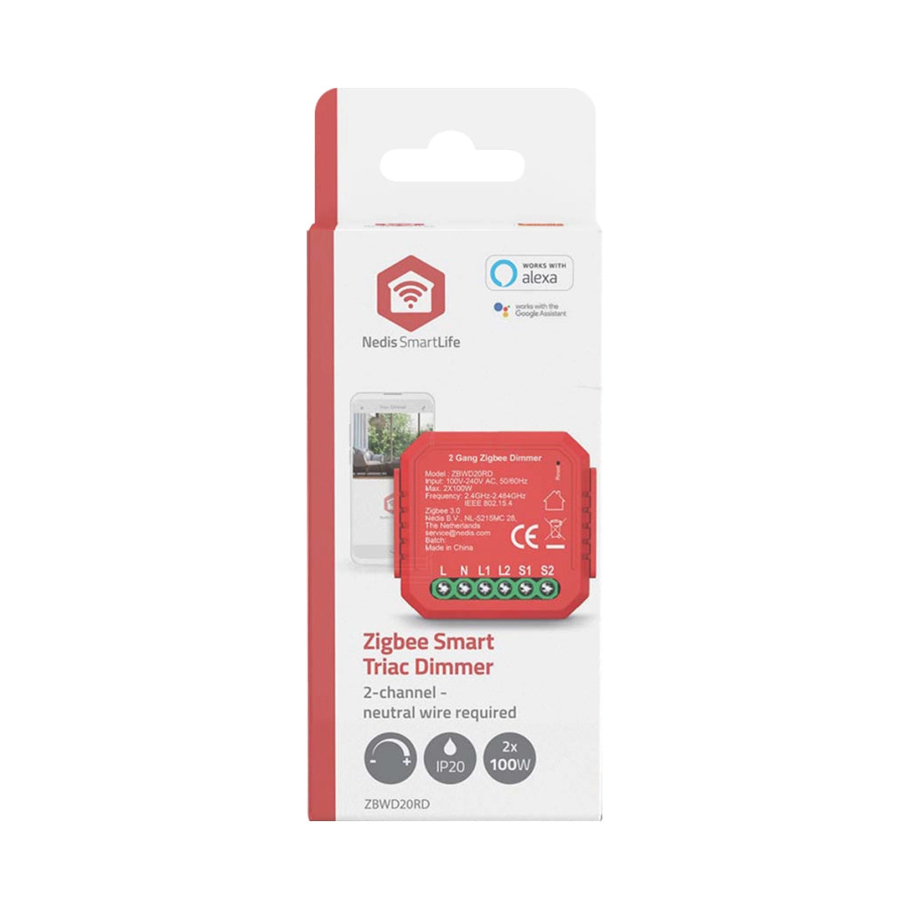 Interruttore Connesso Zigbee 3.0 200W per Doppio Dimmer Rosso Nedis