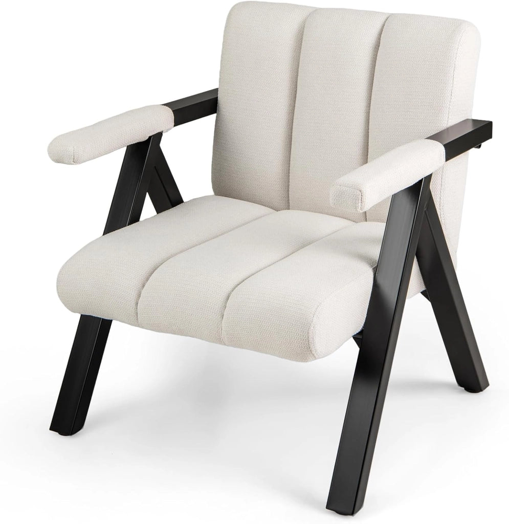 Poltrona da lettura, Sedia imbottita con braccioli, struttura in metallo, schienale ergonomico, poltrona moderna per soggiorno con gambe regolabili, per soggiorno, ufficio, camera da letto