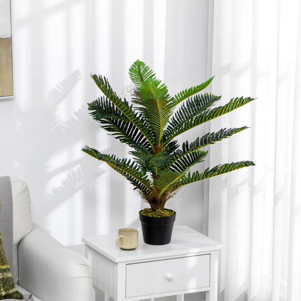 Pianta Artificiale di Palma con 18 Foglie e Vaso Incluso per Interni, Altezza 85 cm, Verde