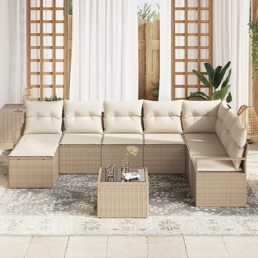Set Giardino da 9 Pezzi con Cuscini Rattan Polipropilene Marrone