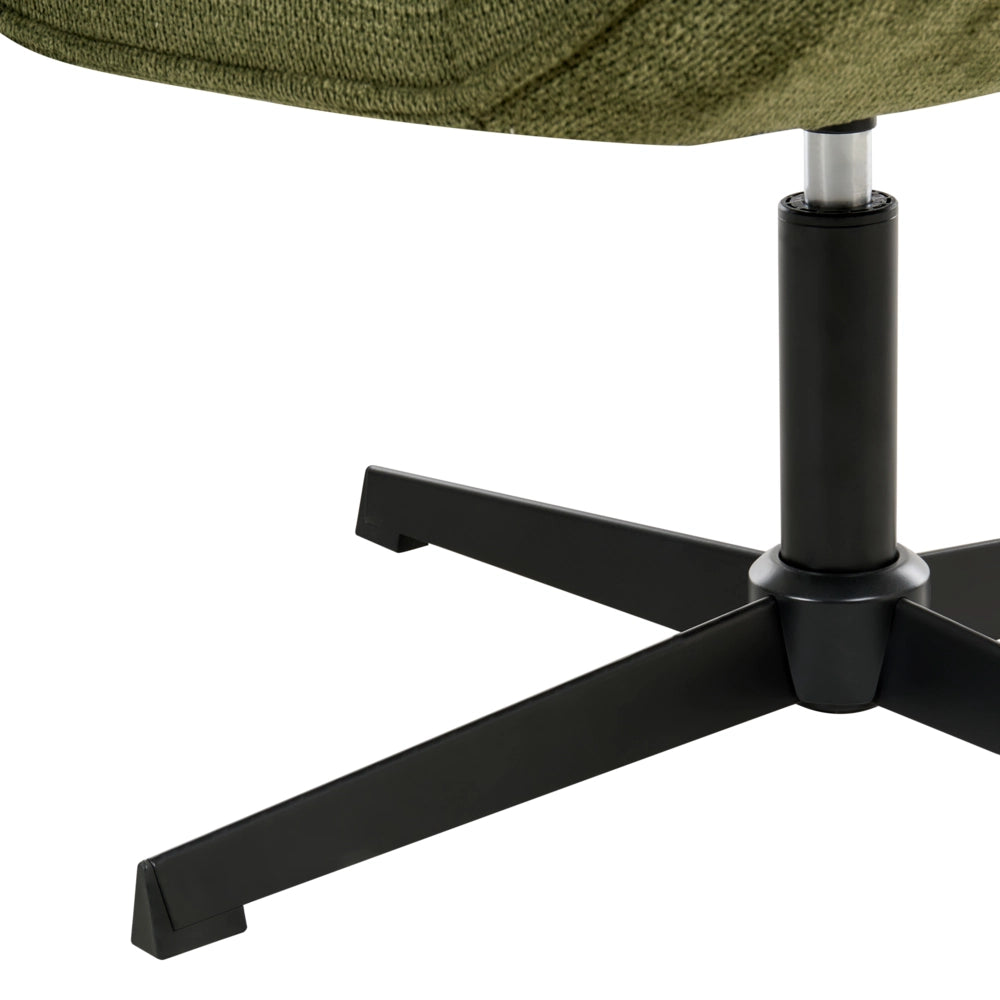 Poltrona Accent con rivestimento in poliestere verde girevole moderna seduta ampia design curvo retrò.