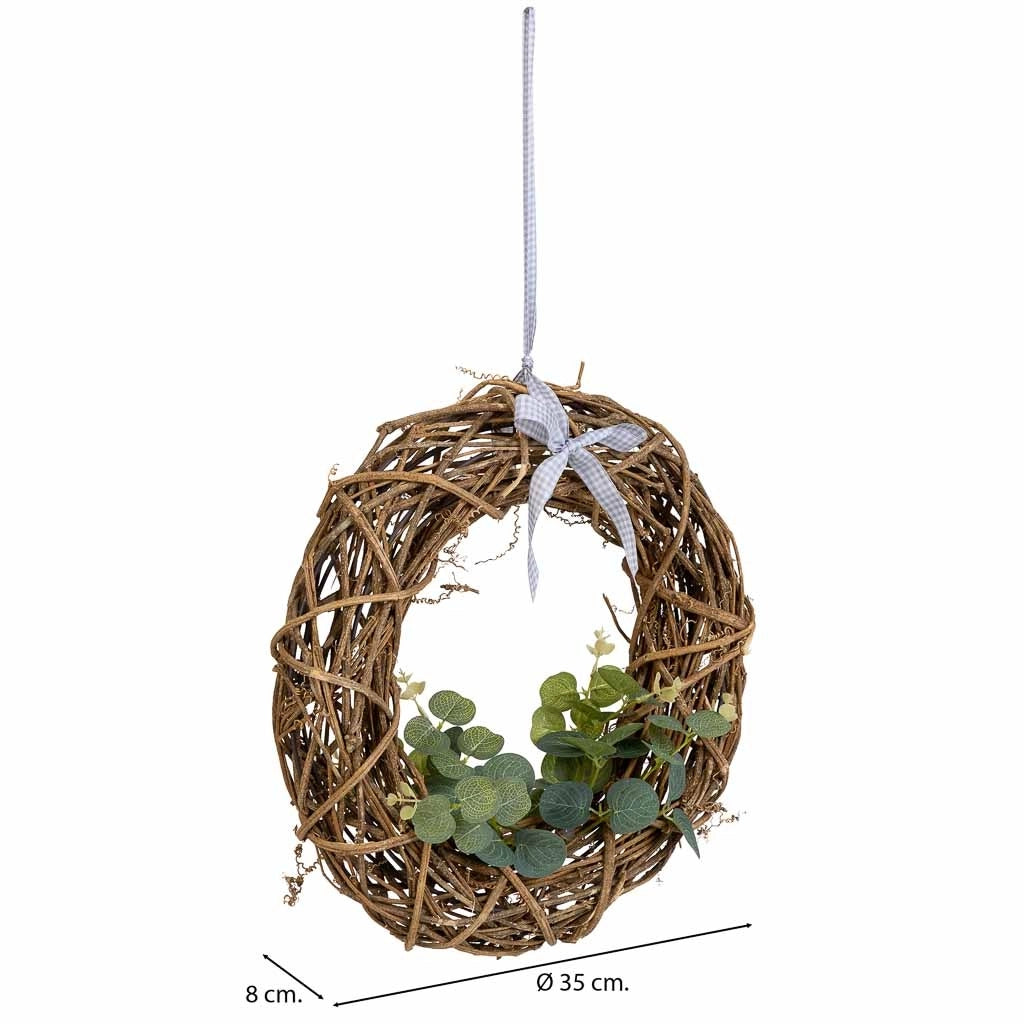 Corona di fiori da appendere in rattan naturale, D35x8h cm