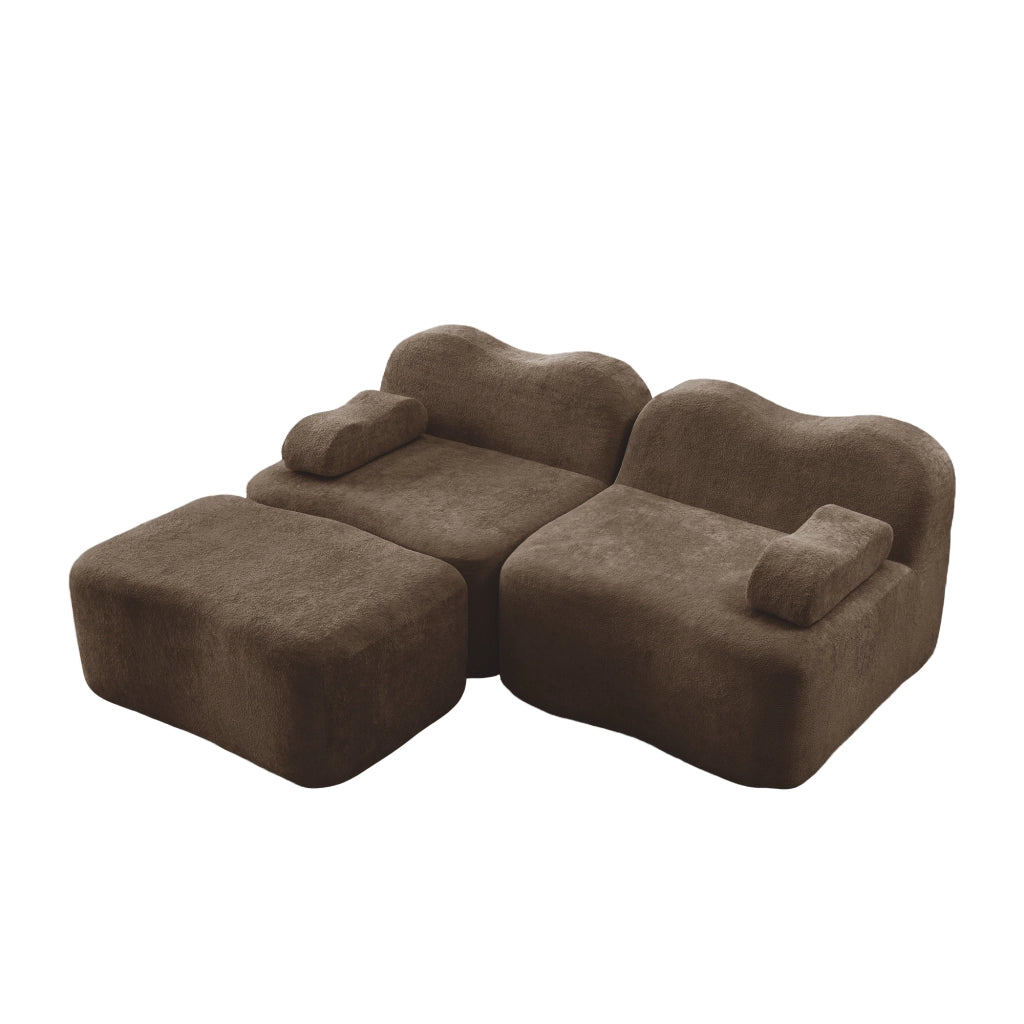Divano Angolare Modulare 2 Posti con Ottoman ¨C MINIMAL ¨C Tessuto Marrone, Braccioli Mobili