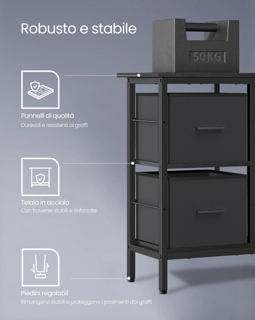 VASAGLE Scrivania per Computer a L, Scrivania ad Angolo con 2 Cassetti Spaziosi e Supporto per Monitor, Ripiano Regolabile, per Ufficio Studio, Nero Ebano LWD098B56