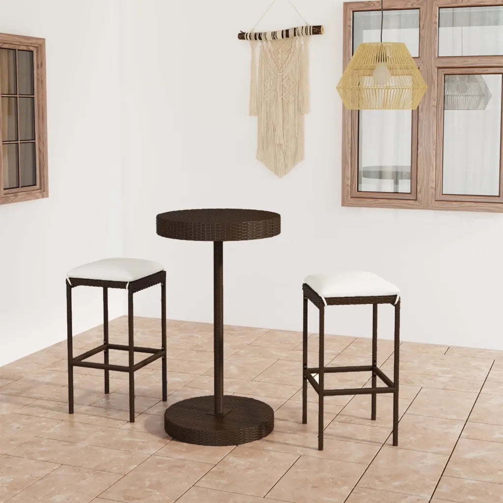 Set Bar da Giardino 3 pz con Cuscini in Polyrattan Marrone 3064758
