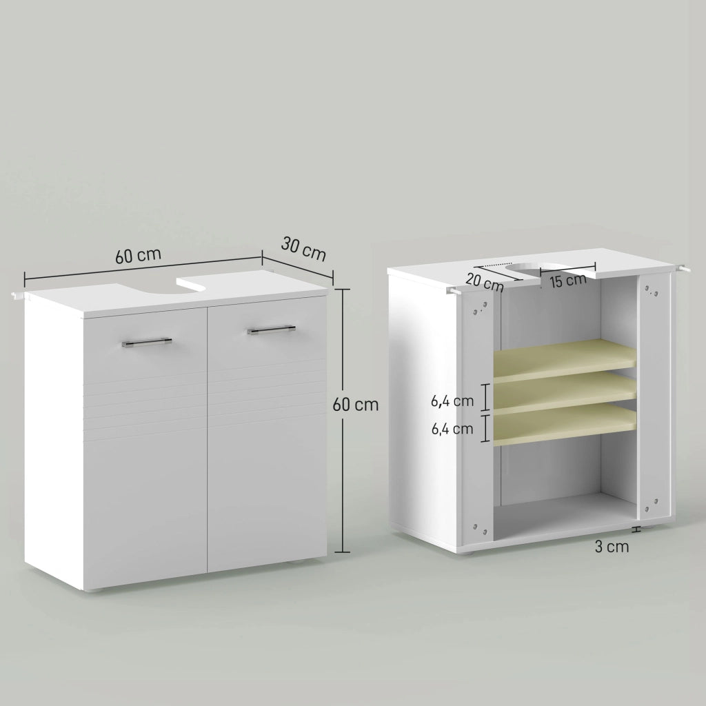 Mobile da Bagno Sottolavabo con 2 Ante e Ripiano Aggiustabile ¨C Zephmum ¨C 60x30x62,5 cm Bianco