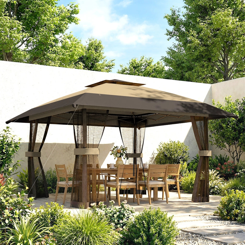 Gazebo Pieghevole 4x4 m con Zanzariere ¨C zephmum ¨C Cachi e Marrone