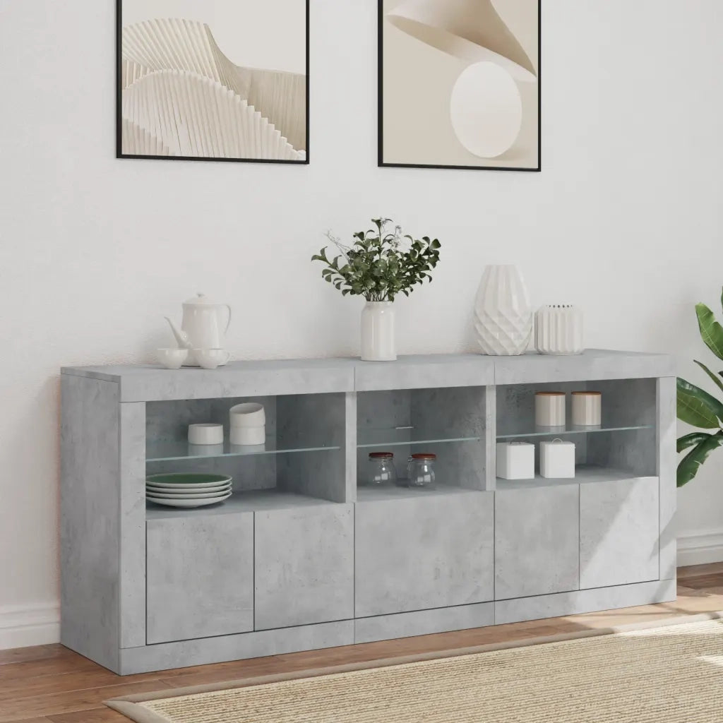 Credenza | Madia | Buffet da pranzo | Armadio da pranzo con Luci LED Grigio Cemento 162x37x67 cm