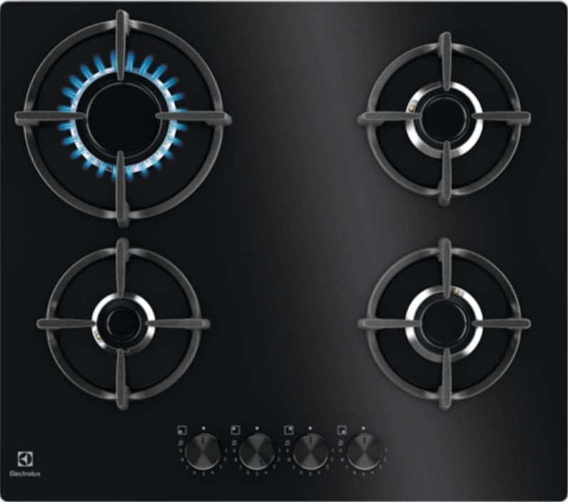 Electrolux EGG64272K piano cottura Nero Da incasso 60 cm Piano cottura a gas su vetro 4 Fornello(i)