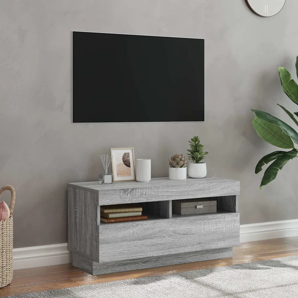 Mobile Porta TV con Luci LED Grigio Sonoma 80x35x40 cm 815724
