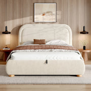 Letto imbottito beige in bouclé con vano contenitore e rete a doghe