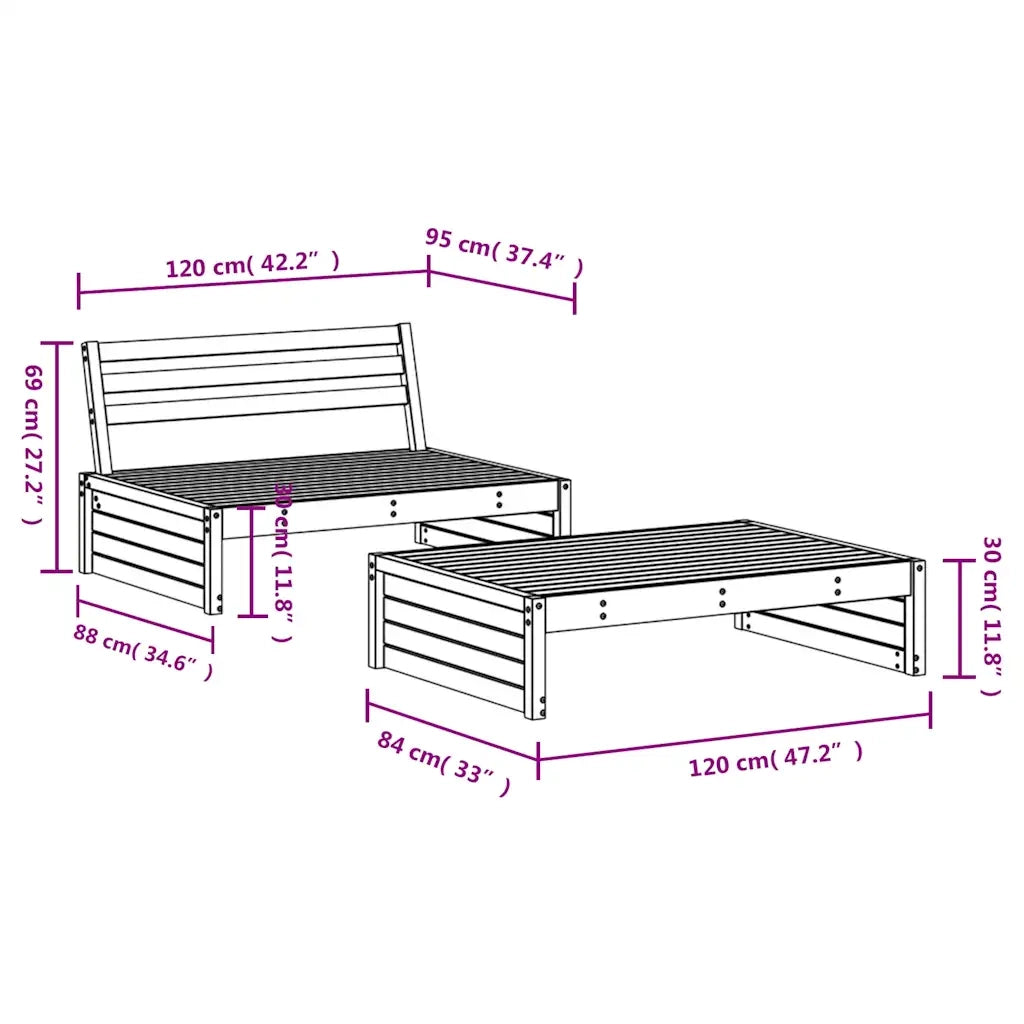 Set Salotto da Giardino 2 pz | Set di Mobili da Esterno in Legno Massello di Pino