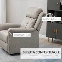 Poltrona Reclinabile Manualmente 135° con Poggiapiedi, Poggiatesta e Braccioli Imbottiti, 78x96x102 cm, Grigio