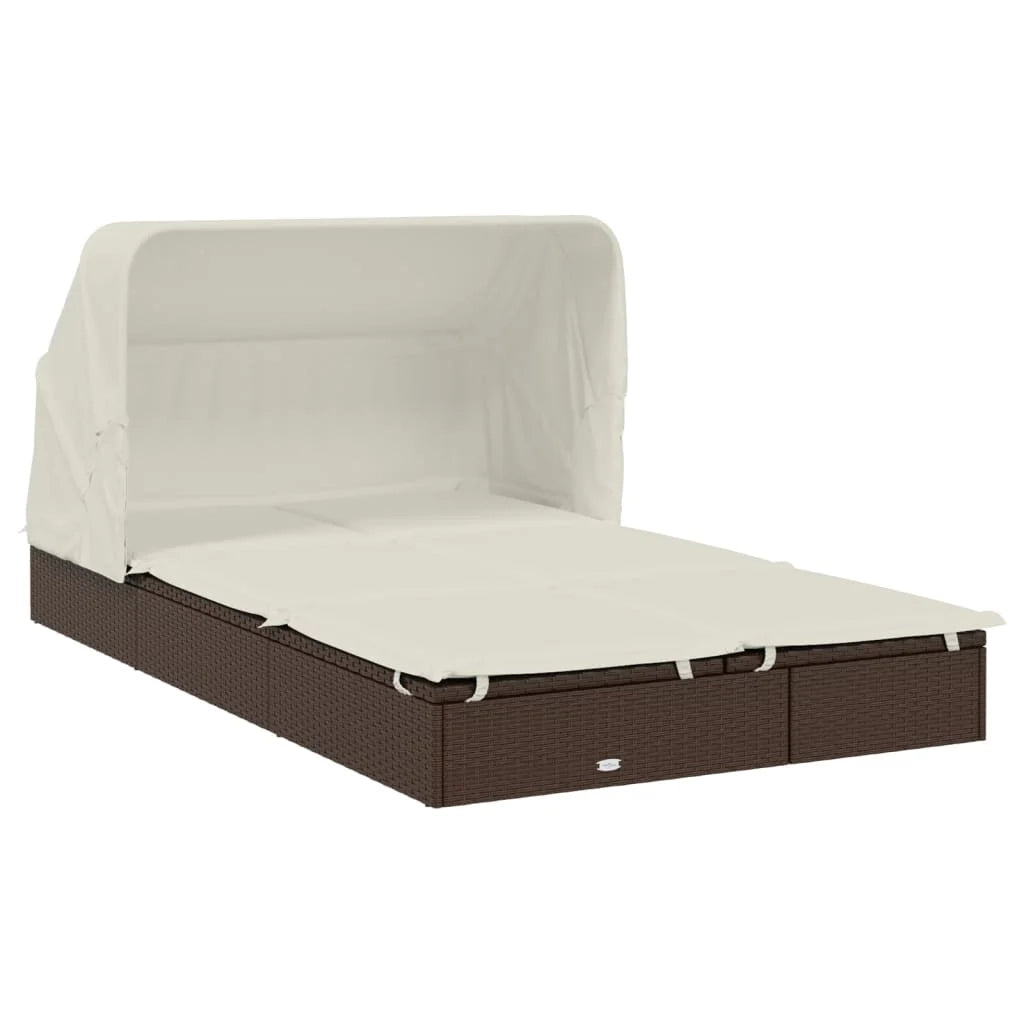 Lettino prendisole chaise longue a 2 posti con tettuccio pieghevole 213 x 118 x 97 cm marrone 02_0012188