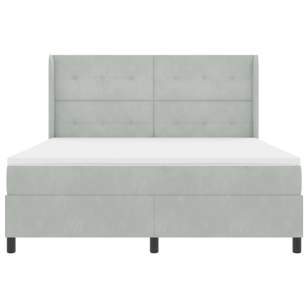 Letto Box Spring con Materasso e Luce LED Grigio Chiaro 180x200 cm Velluto