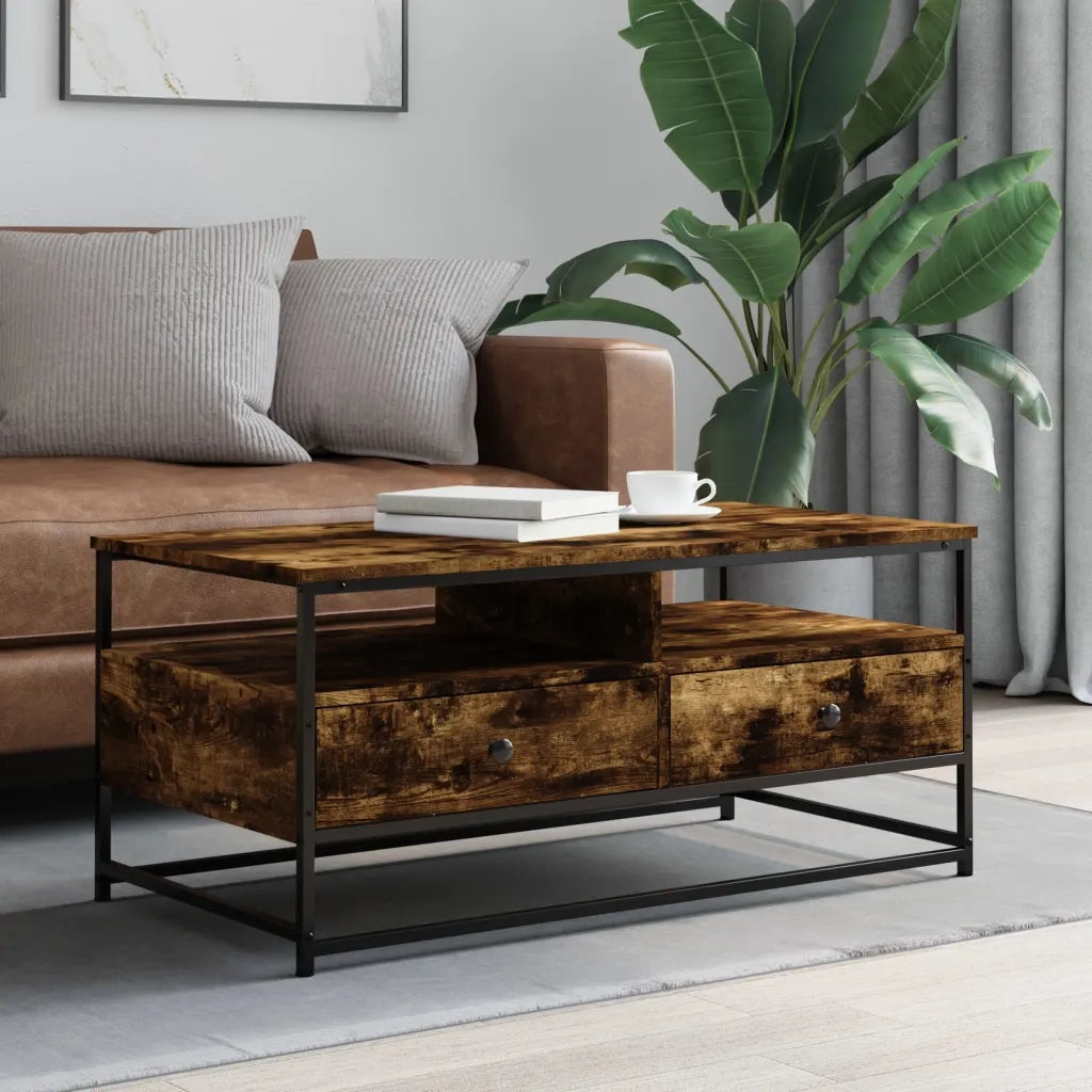 Tavolino da Salotto-Tavolino da soggiorno-Tavolo Rovere Fumo 100x51x45 cm Legno Multistrato 852202