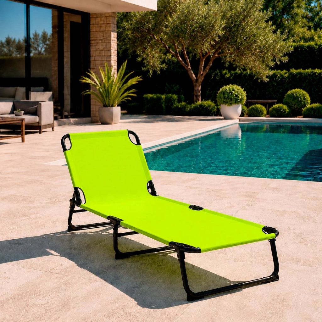 Coppia Di Lettini Pieghevoli Prendisole Senza Tettuccio Parasole Schienale Regolabile Reclinabile Struttura In Metallo Nero Sedia Sdraio Per Spiaggia Mare Giardino Piscina 187 x 53 x 24 Cm Verde Fluo