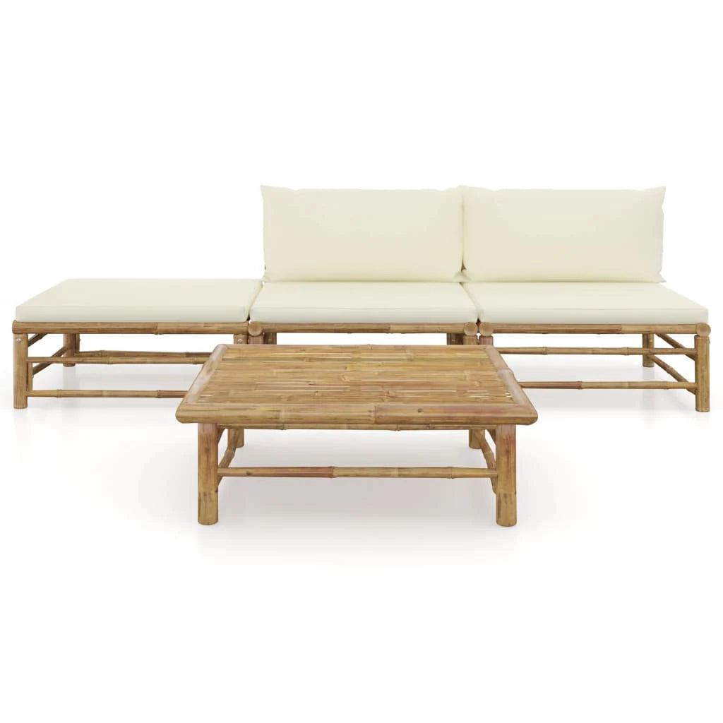 Set di mobili da giardino per esterni 4 pezzi con cuscini bambù bianco crema 02_0016088