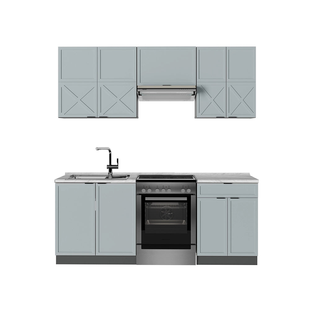 Vicco Cucina componibile Blu-grigio chiaro/Antracite 200 cm senza piano di lavoro