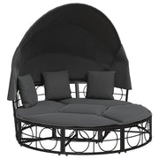 Lettino Prendisole | Sdraio da giardino | Lettino da sole Esterno Tetto e Cuscini Nero in Polyrattan