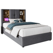 Letto singolo 90x200 cm imbottito grigio con ricarica wireless e contenitore