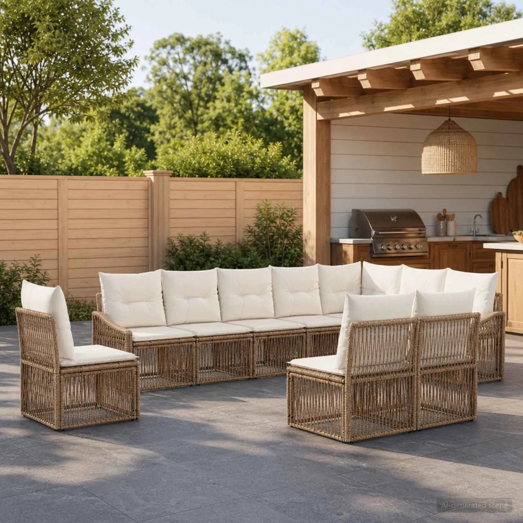 Set Divano da Giardino 10 pz Beige polyrattan 3436035