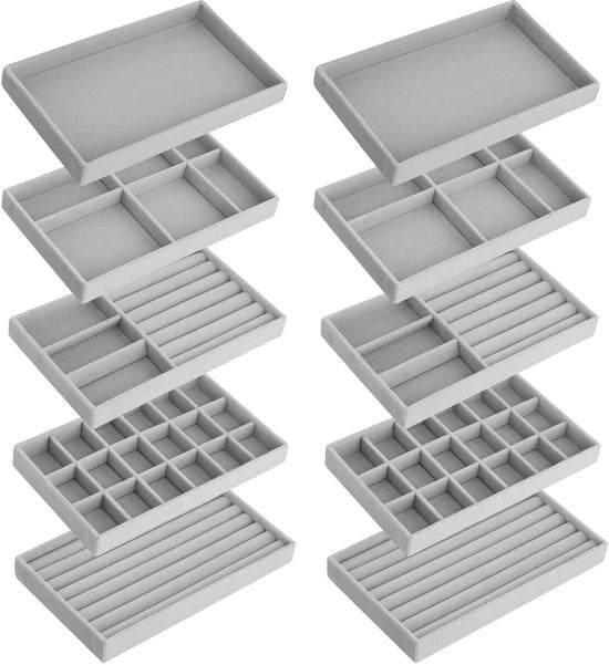 10-pack organizzatore di accessori da polso e orecchini in velluto stivabile - 21x12x2,5cm - contenitore di carico per collane, bracciali, anelli e orecchini