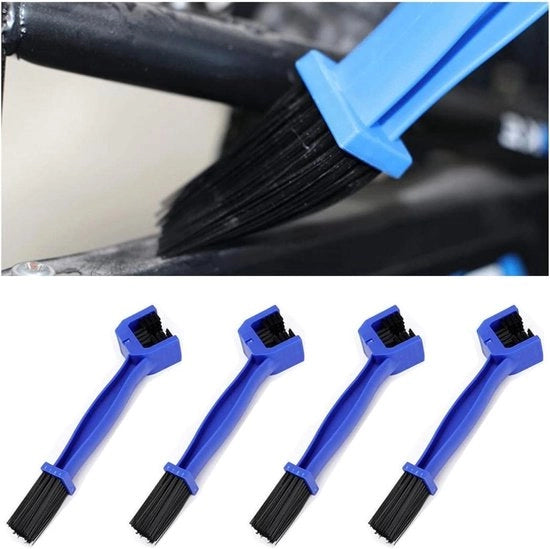 Kit di pulizia per motocicletta e bicicletta - Trebraccio pulitore catena per tutte le tipologie di catene e ingranaggi (blu), set da 4 pezzi