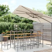Set Bar Giardino 11pz Grigio Polyrattan e Legno Massello Acacia 3187699