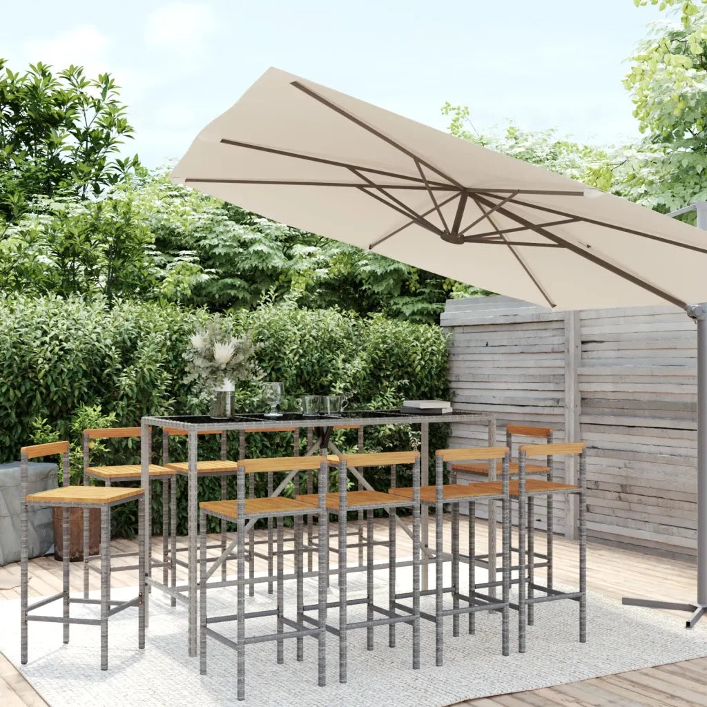 Set Bar Giardino 11pz Grigio Polyrattan e Legno Massello Acacia 3187699