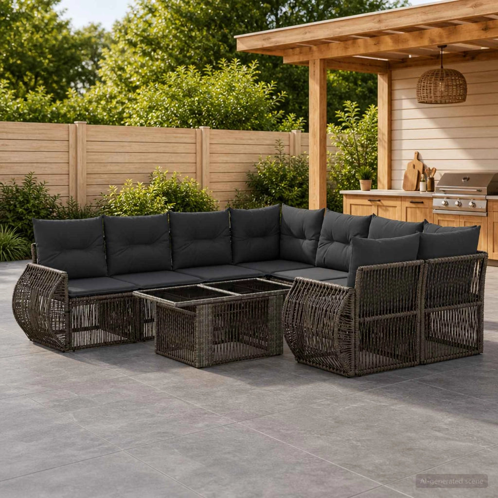 Set Divano da Giardino 9 pz Grigio e Grigio Scuro polyrattan 3436916