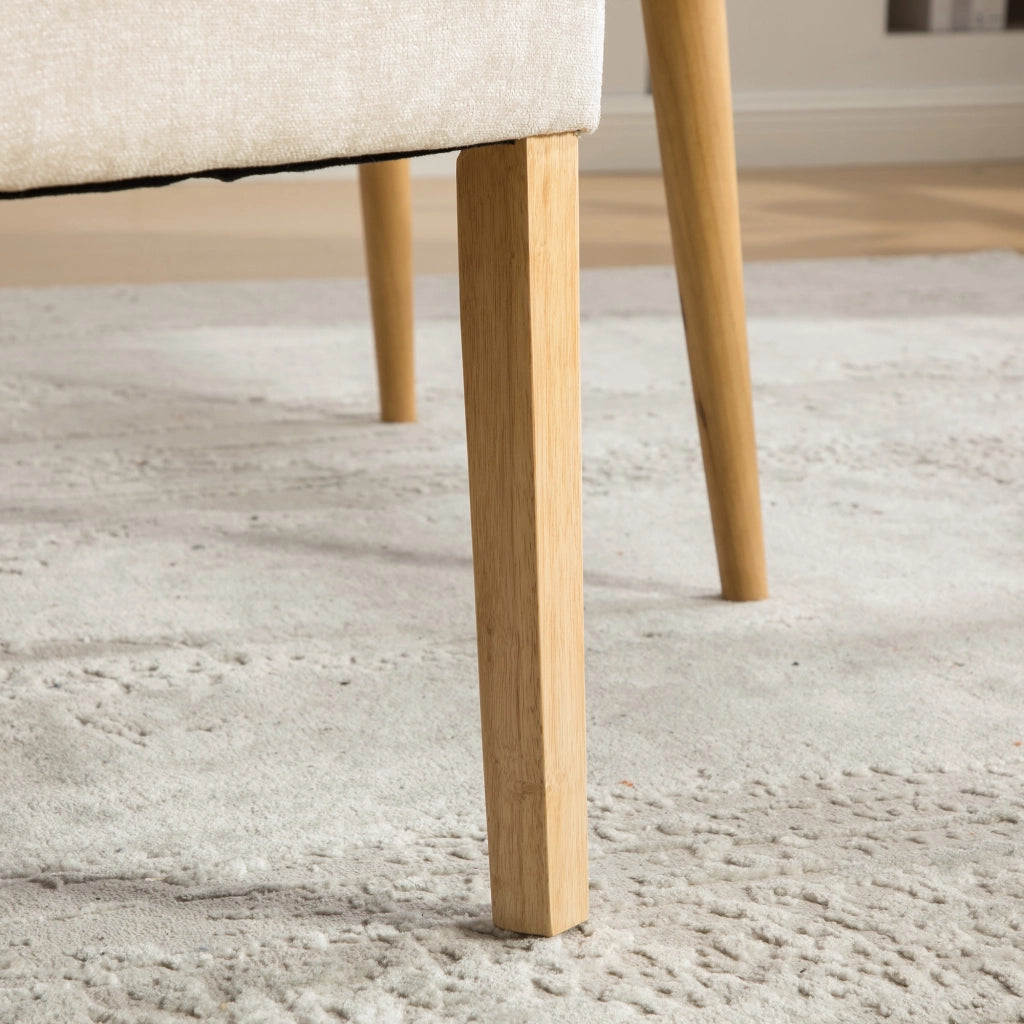 Set di 2 sedie da pranzo, gambe in legno massello, sedute imbottite, tessuto chenille, beige