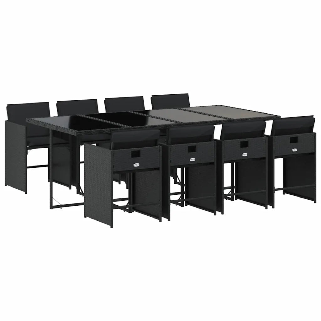 Set da Pranzo da Giardino 9 pz con Cuscini Nero in Polyrattan 3211099