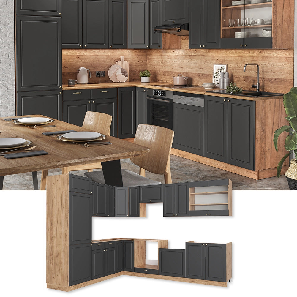 Cucina angolare completa Fame-Line Antracite rustico/Rovere dorato 227 x 60 cm, PL Antracite Vicco