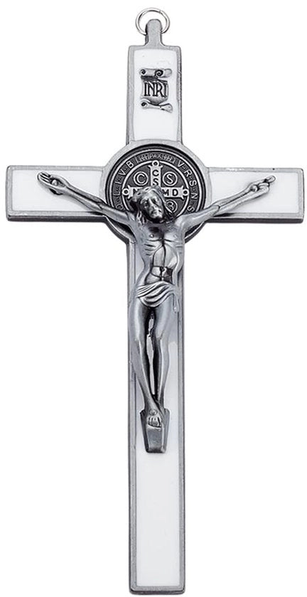 Decorazione per Parete Antica Argento - Croce di Legno - Immagine di Cristo - Decorazione per Sala da Pranzo - 1 Pezzo - Zinklegering, 193 x 98 x 22,5 mm