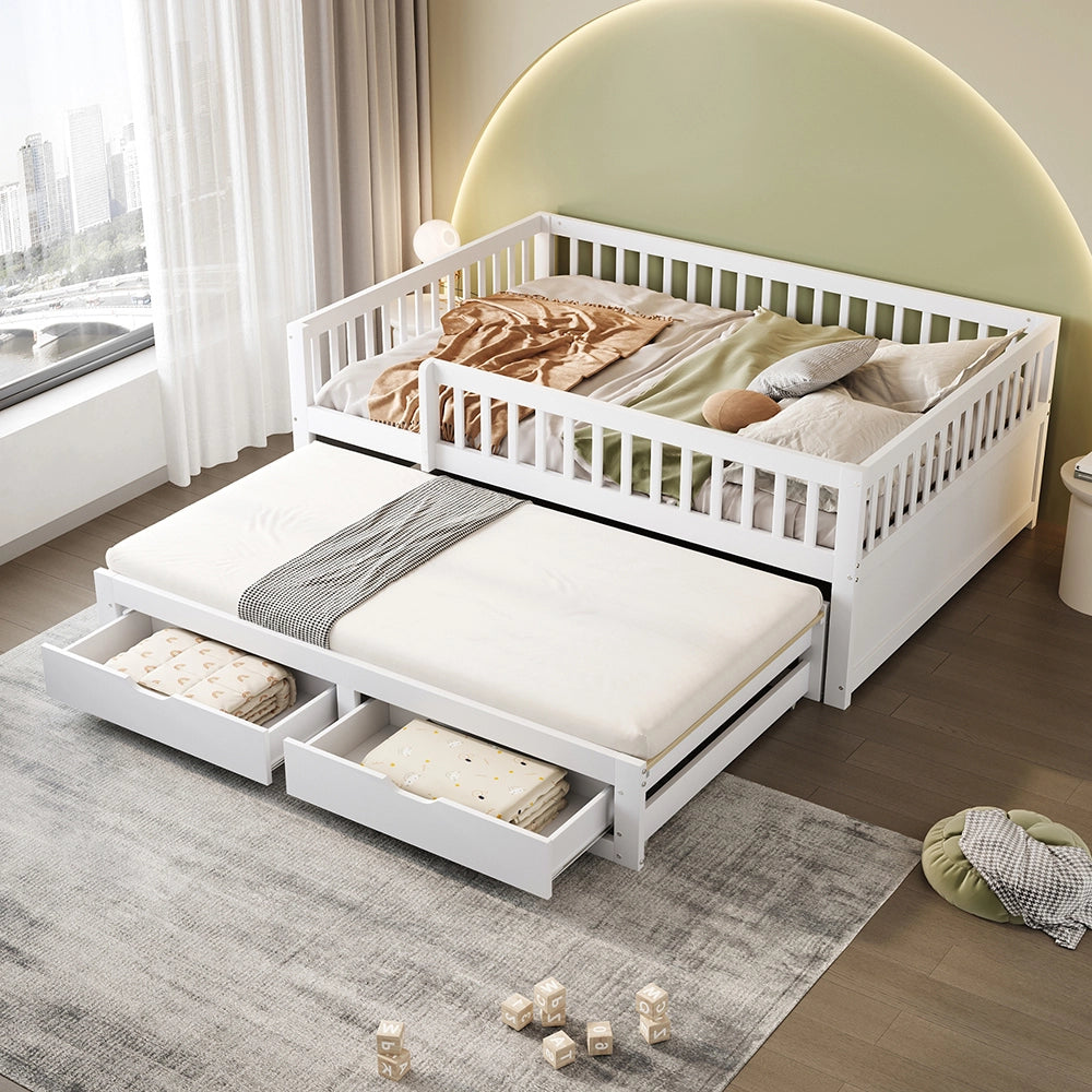 Divano letto-Xylo-140x200 cm-2 cassetti, legno bianco
