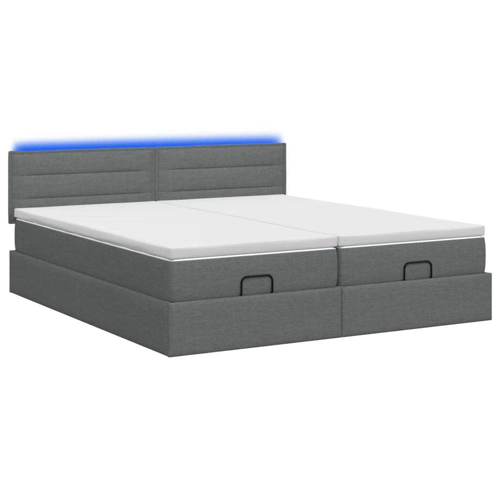 Letto Ottomano con Materasso e LED Grigio Scuro 200 x 200 cm 3457260