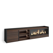 Mobile TV Soggiorno, 212x50x35 cm, Per TV fino a 80", Camino elettrico XXL, LED, Rovere scuro e Nero