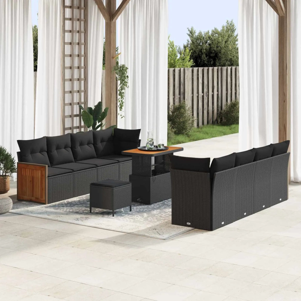Set Divano da Giardino con cuscino 11 pcs Nero
