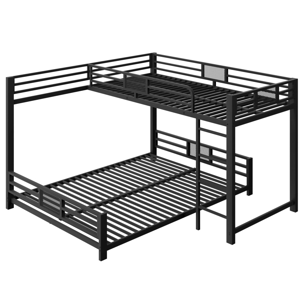 Letto a Castello 90x200 e 140x200. con Sponde di Protezione in Metallo Nero