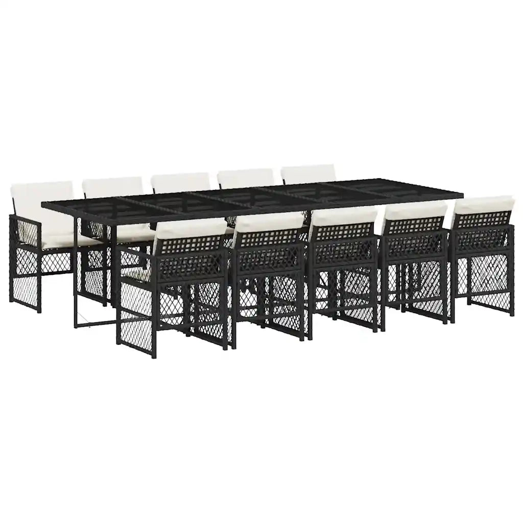 vidaXL Set da Pranzo da Giardino 11 pz con Cuscini in Polyrattan Nero