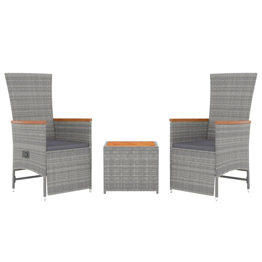 Set Mobili Giardino 3pz Grigio Polyrattan Legno Massello Acacia 3157654