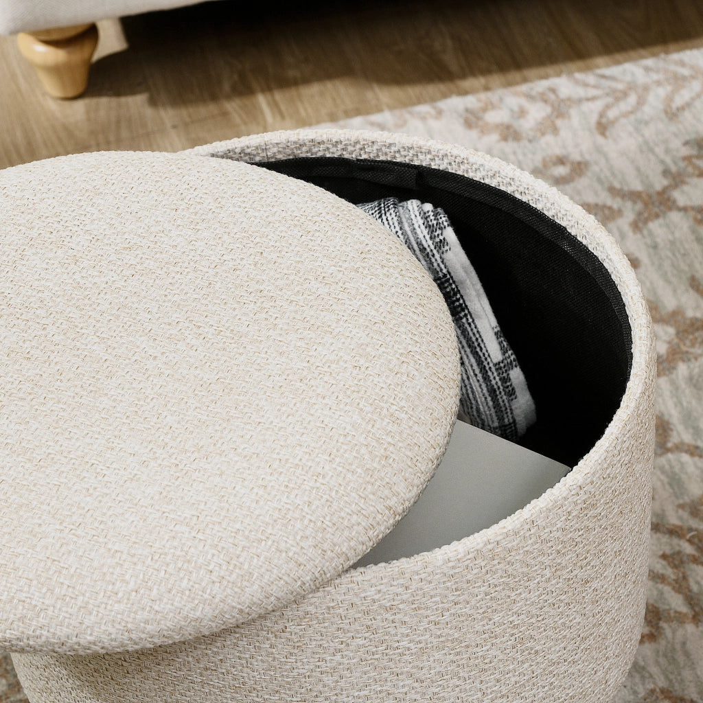 Pouf con contenitore ¨C zephmum ¨C rotondo, in legno, colore crema