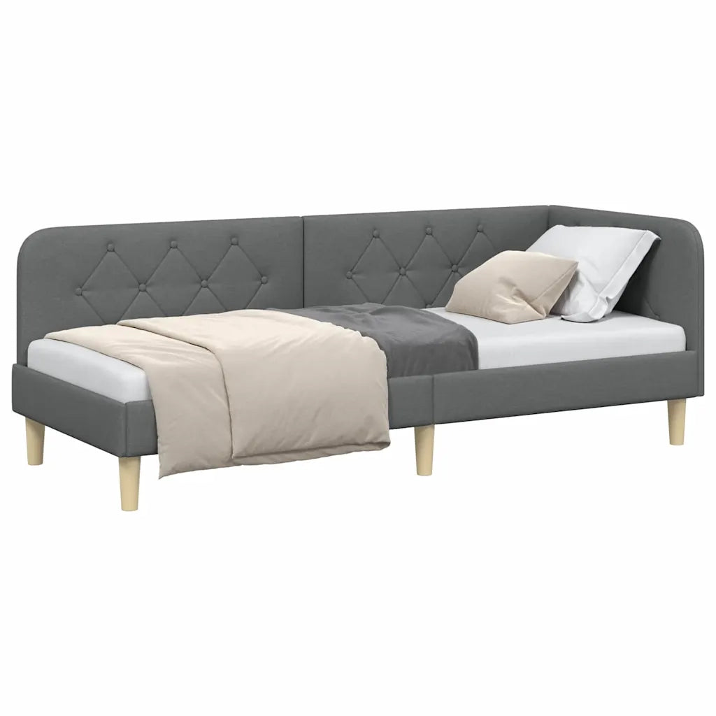 Cornice del letto ad angolo Grigio scuro 80 x 200 cm Tessuto