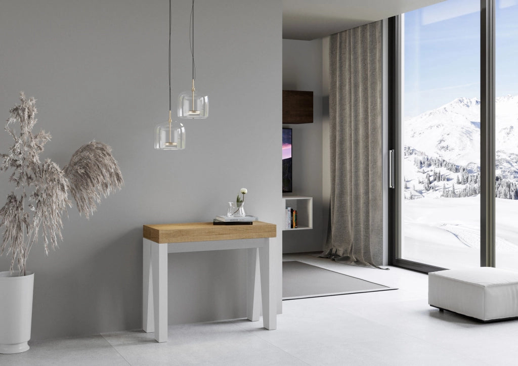 Consolle allungabile 90x40/300 cm Naxor Mix piano Quercia Natura - struttura Bianco Frassino