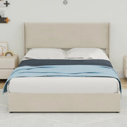 Letto Contenitore Imbottito ¨C MINIMAL ¨C Beige 140x200 con Testiera e Meccanismo Idraulico