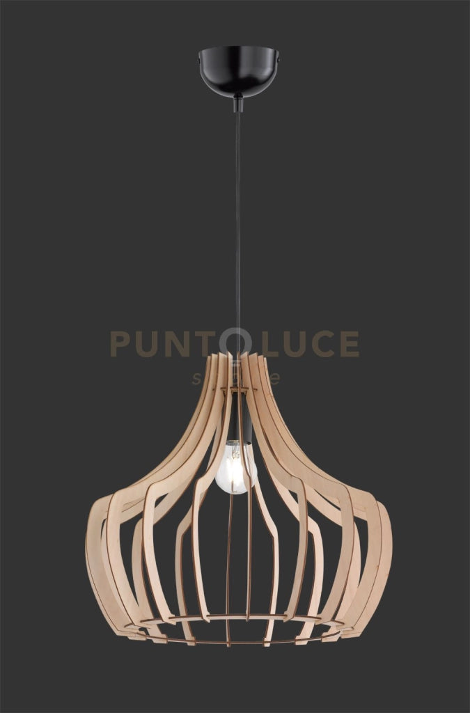 WOOD SOSPENSIONE CAMPANA LISTELLI DI LEGNO D. 38,5CM 1 LUCE ATTACCO E27