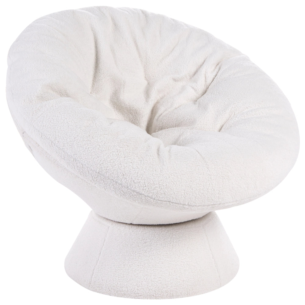 Poltrona Bouclé bianco sporco con base girevole a 360° Papasan a forma di ciotola stile moderno salotto angolo lettura