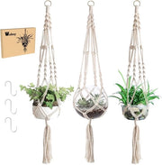 Hanger per piante in macramé 105 cm - 3 pezzi - per interni e esterni - 3 ganci - vaso per piante - cesta appesa - vaso - terrazzo - soffitto - balcone - decorazione per parete