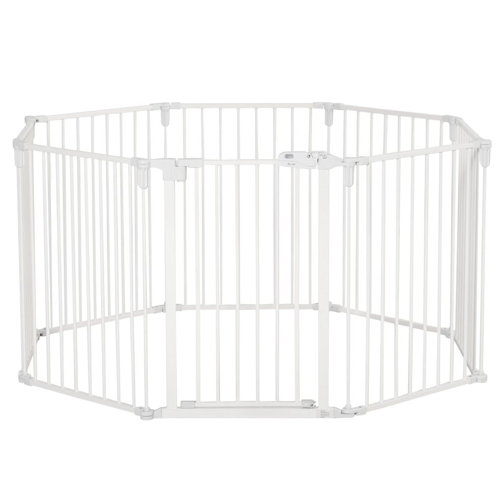 Barriera estensibile a forbice con porta doppia chiusura e autochiusura, pieghevole in plastica bianca 482,5 × 76 cm